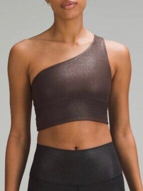 Lululemon asymmetrical align bra ribbed espresso shine A/B SZ 4  NEW WITH TAGS